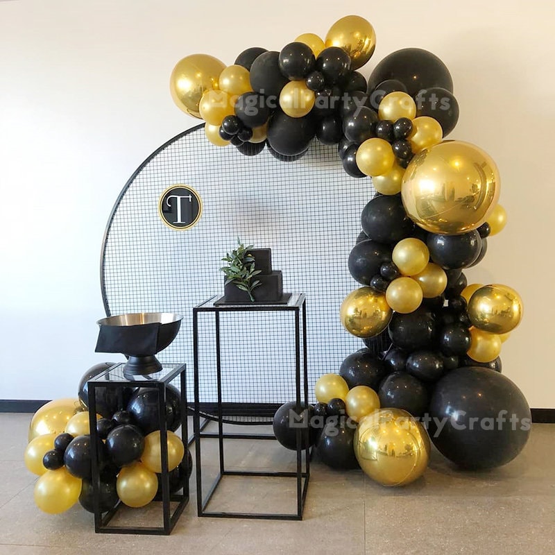 Decoracion arco globos negro dorado grado boda cumpleaños GENERICO