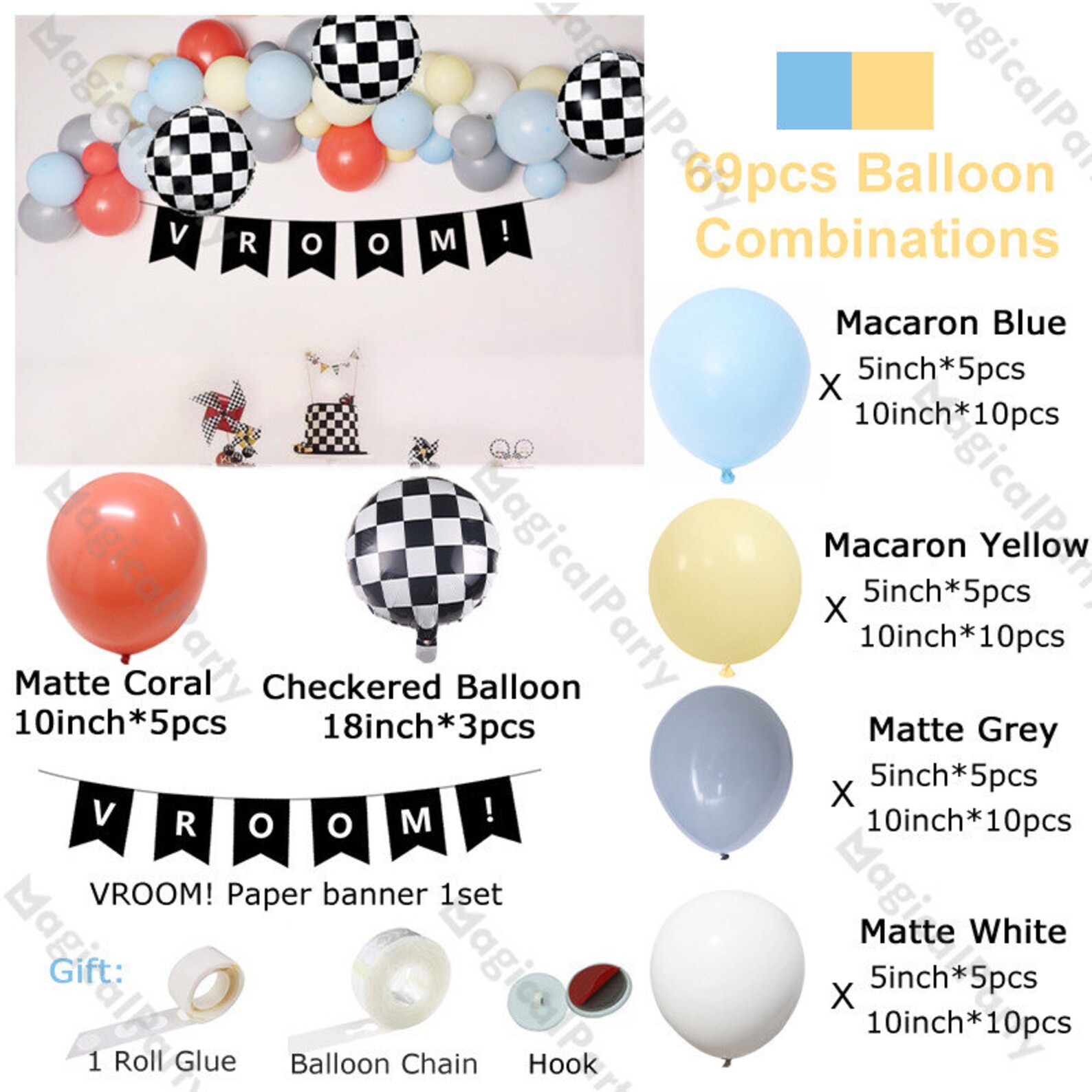 Vintage Race Car Balloon Garland Kit Black White Checkered Etsy