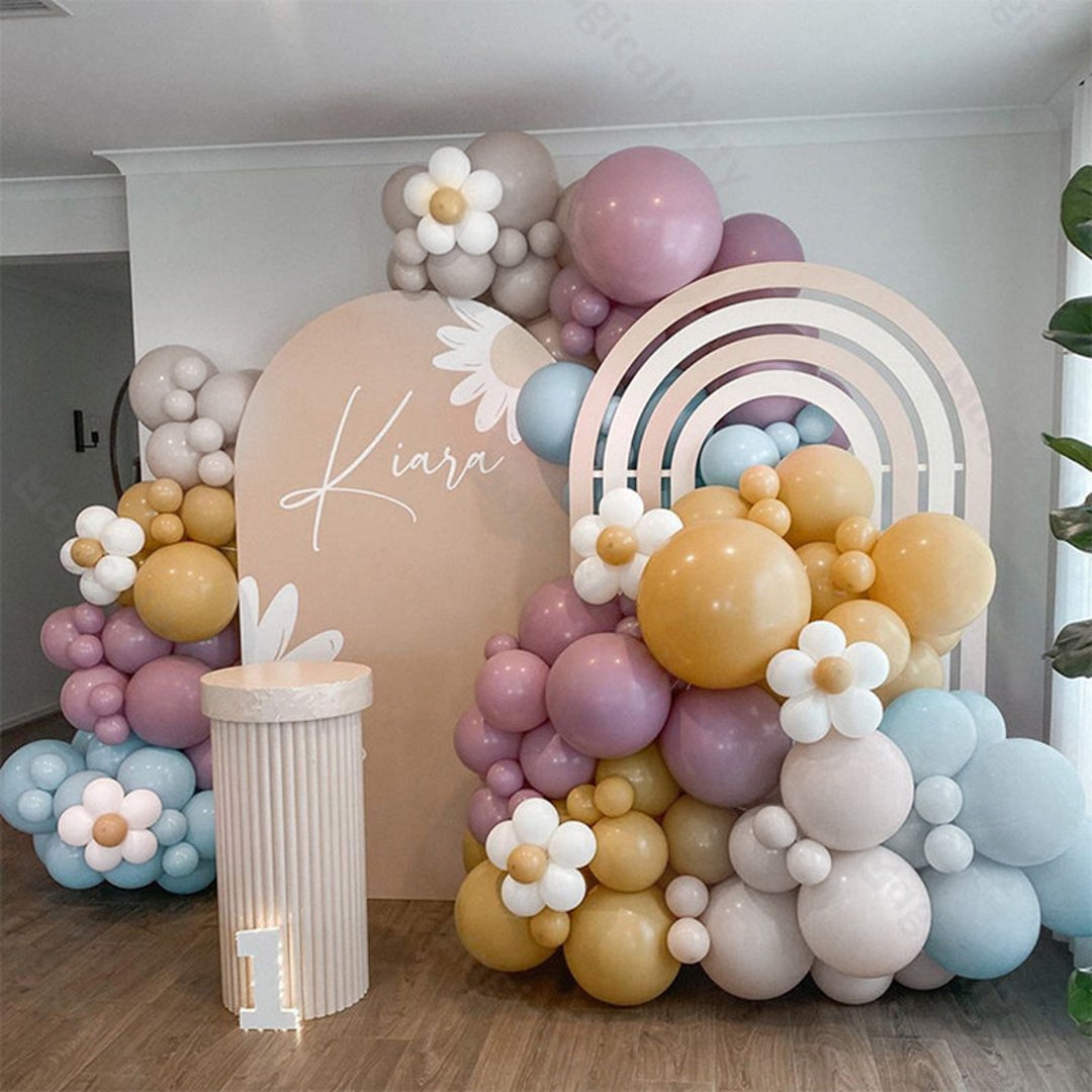 123/175pcs Daisy Balloon Dusty Blue Pinkish Purple Boho Garland Baby ...