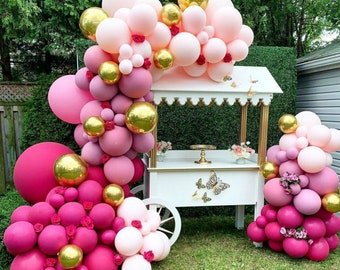 176pcs Pastel Balloons Retro Hot Pink Balloon Garland Arch Kit 4D Gold Ballon For Birthday Baby Shower Weddings Party Decoration