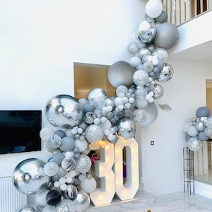 136pcs/lot DIY White Grey Agate Black Balloons Garland Arch Metal Silver Marble Baby Shower Birthday Party Wedding Decor