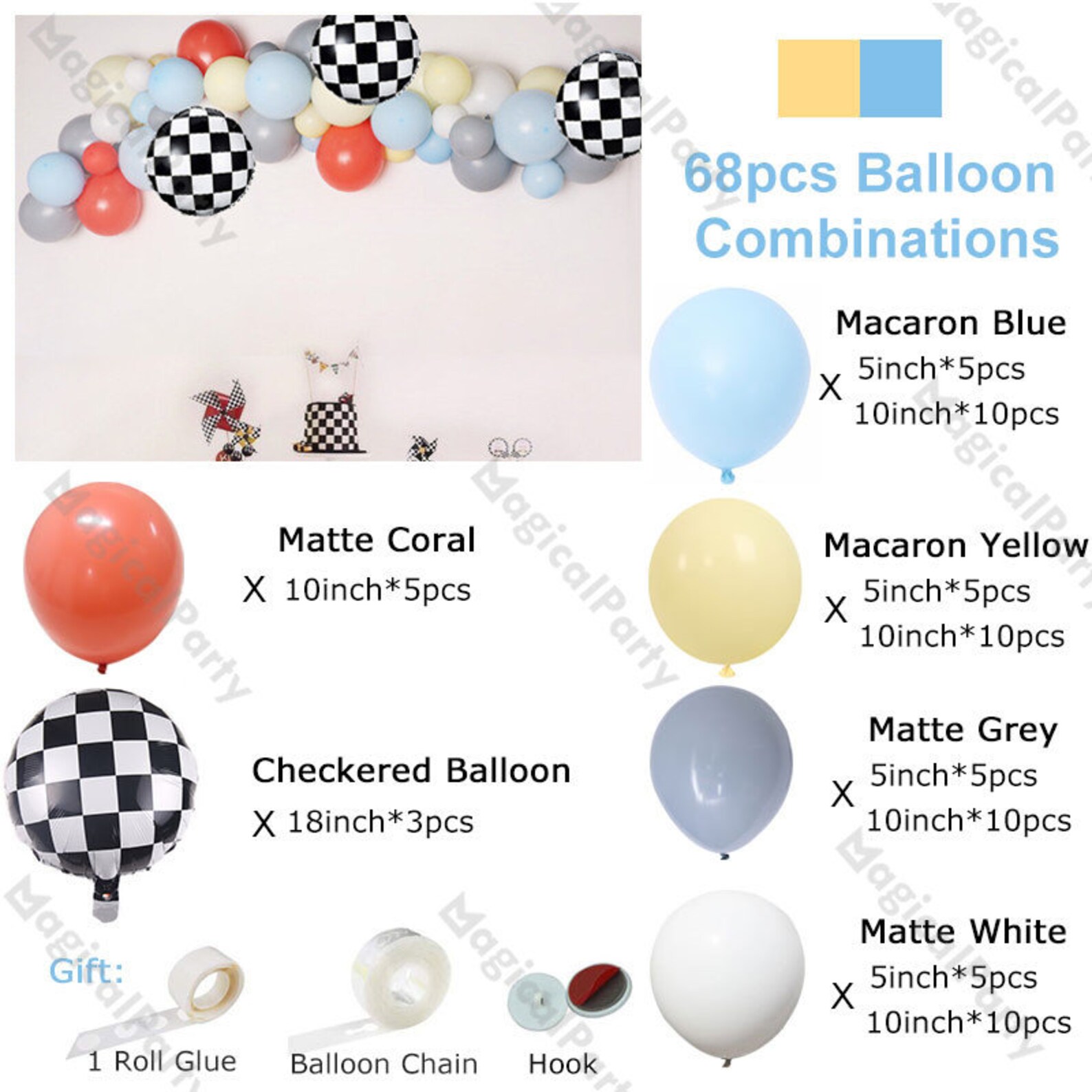 Vintage Race Car Balloon Garland Kit Black White Checkered Etsy