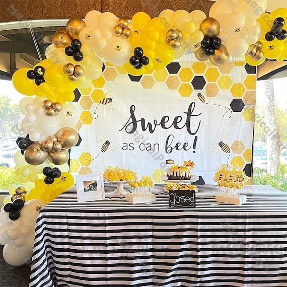 Gold Happy Bee Day Banner | Bienen-Thema Baby Shower & Geburtstagsdeko | Schwarz-goldenes Banner Zum Aufhängen
