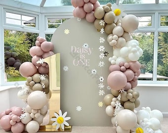 152pcs Boho Daisy Balloon Garland Arch Kit,Smoke Brown,Dusk Pink& White Ballons for Bridal Wedding Baby Birthday Shower Party Decoration