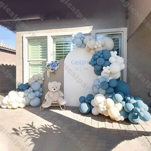 122/128pcs Retro Ardesia Blu Palloncino Ghirlanda Kit bambino Doccia nuziale Blu Palloncino Decor Anniversario Festa di compleanno Palloncino Rivelare Forniture