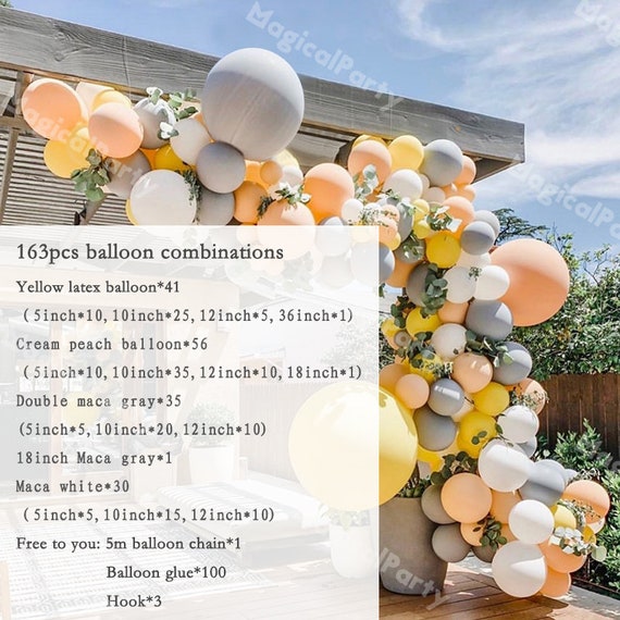 163pcs DIY crema prach globo amarillo guirnalda doble gris látex globo  decoración bebé zapato fiesta de bodas arreglo de patio familiar -   México