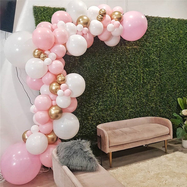 86pcs Pastel Macaron Pink White Party Decoration Balloon Garland Arch Chrome Metal Gold Ballon Decorations Backdrop Baby Shower