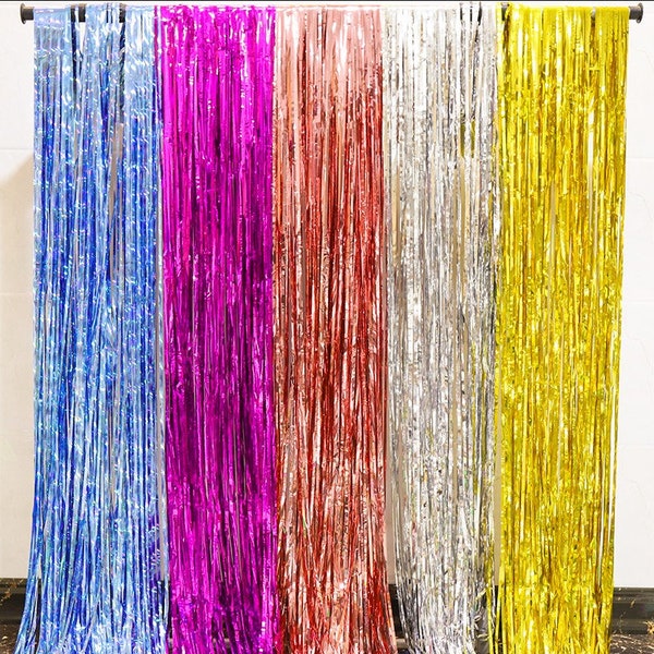 1 * 2m Rideau de soie de pluie Décoratif Laser tassel fête d’anniversaire de baby shower Décoration murale de fond Porte de pompon Rideau de ruban créatif