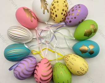 12pcs Personalized Handpainted Easter Egg Ornaments Decorative Easter Eggs for Table Seasonal Decor Cute Easter Hanging Party Ornament