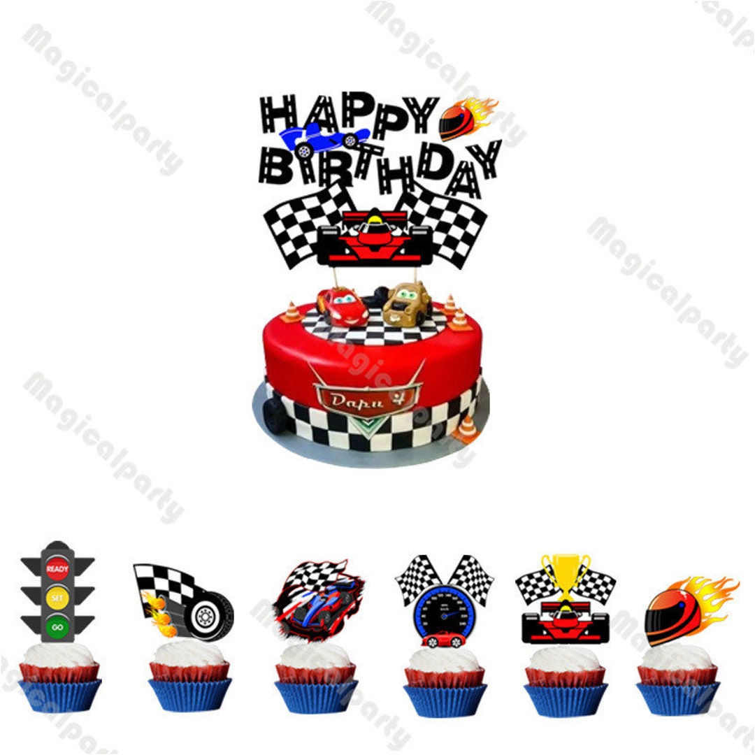 Race Car Theme Birthday Cake Topper, Racing Happy Birthday 2nd Two Fast