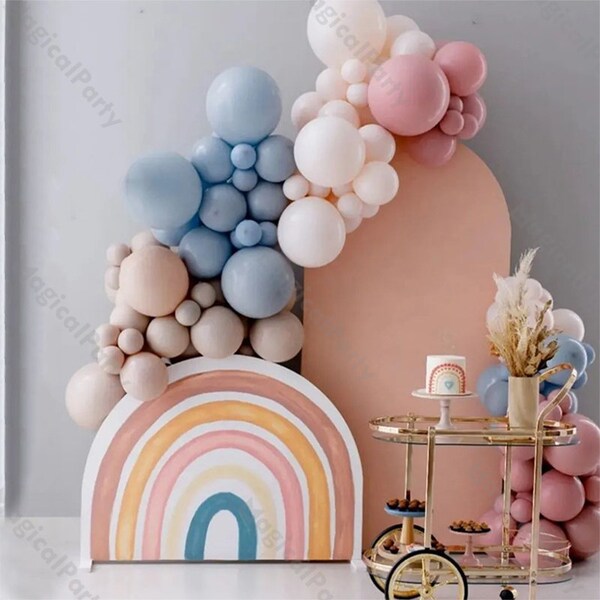 108pcs Balloon Arch Kit Double Stuffed Apricot Blue Boho Bridal Shower Blue Wedding Decor Baby Shower Gender Reveal Birthday Backdrop