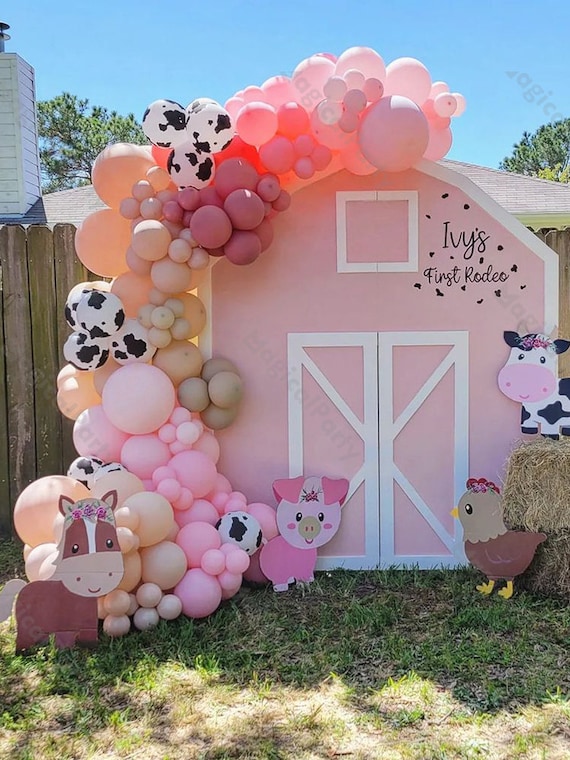 155 pezzi rosa tema animali da fattoria palloncino ghirlanda arco kit rosa  palloncini stampa mucca per bambina baby shower decorazione festa di  compleanno copia -  Italia