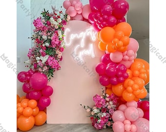 133pcs Boho Balloon Arch Kit,Matte Hot Pink Orange Balloons,Girl Baby Shower, Kids Birthday, Gender Reveal,Bride Engagement Party Decor