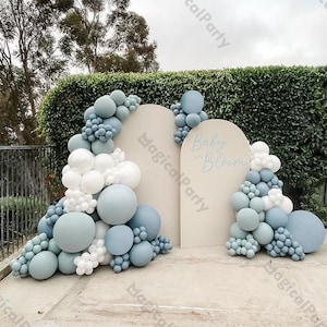 160 Boho Balloon Garland Arch Kit,Retro Dusty Blue White Balloon,Baby Shower,Boy 1st Birthday, Kids Gender Reveal,Bride Wedding Party Decor