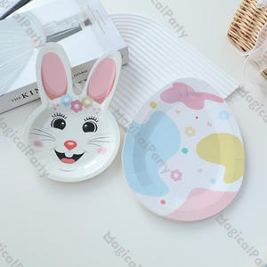 10 stücke Ostern Kaninchen Ei Geformt Einweggeschirr Papier Teller Kinder Geburtstag Babypartys Frühling Picknick Atmosphäre Party Decor Liefert