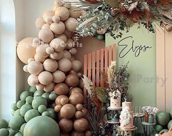 102/189pcs Coffee Brown Balloons Garland Arch Dusty Green Sage Doubled Apricot Ballon Birthday Wedding Baby Shower Anniversary Party Decor