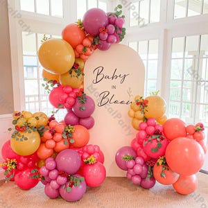 125pcs Baby in Bloom Backdrop Balloons Arch Kit Retro Dusty Pink Mustard Balloon Girl 1st Birthday Gender Reveal Baby Shower Party Decor