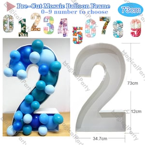 73cm PRE-CUT 0-9 Balloon Mosaic Number Kit 2.5ft Tall Foam Board Cut Out Standing Frame Marquee pour DIY Birthday Anniversary Decoration Idea