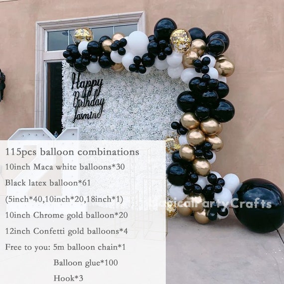 Kit de guirlande de ballons en or noir, 122pcs noir noir métallique or  confetti ballons en latex kit d'arche pour les mariages d'anniversaire de  remise des diplômes avec longue bande et balle