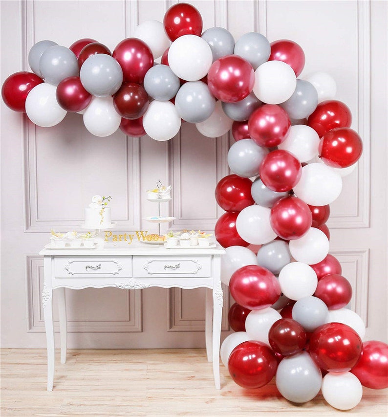 80pcs 12inch Balloon Garland Arch Kit Burgundy Wine Red Gray Etsy