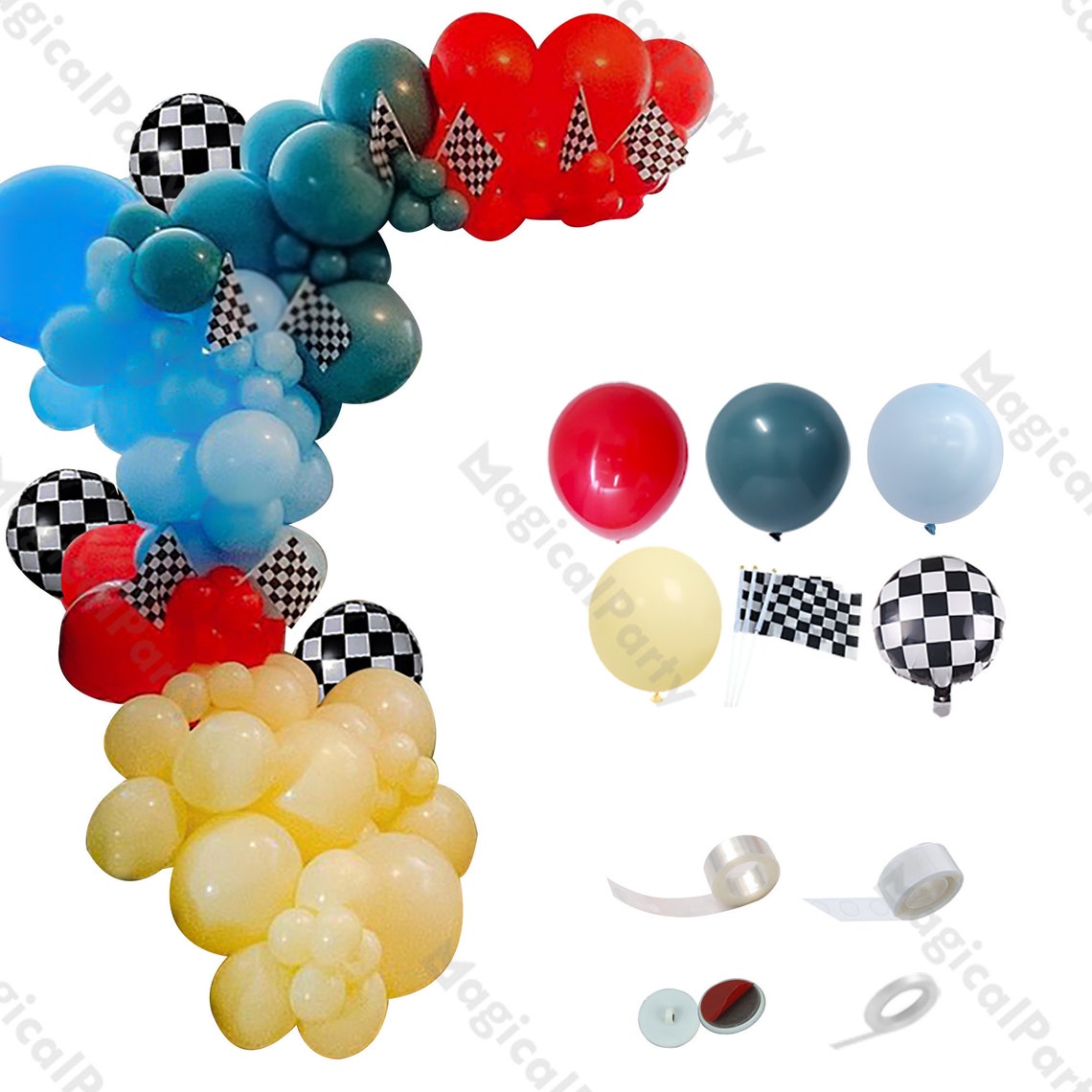 Two Fast Balloon Stack 108pcs Two Fast Balloon Set Slate Blue Red Race Car Birthday Balloons ...