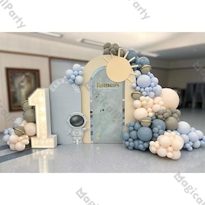 161 SpaceThemed Garland Blue Green Natural Balloon First Trip Around the Sun Balloons Baby Shower Decor Boy Birthday  Astronaut Background