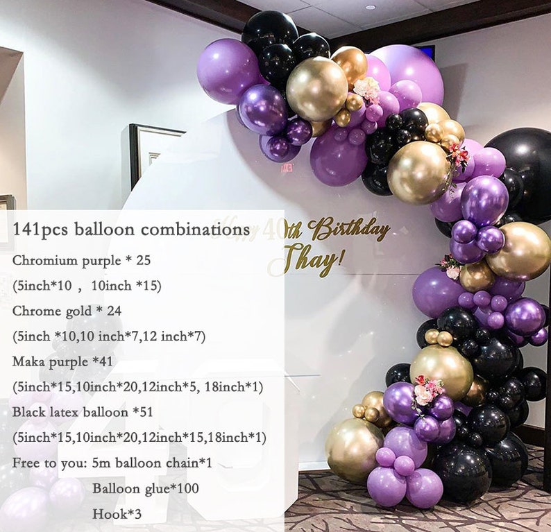 141pcs Purple Black Balloon Garland Kit Chrome Purple Gold Etsy