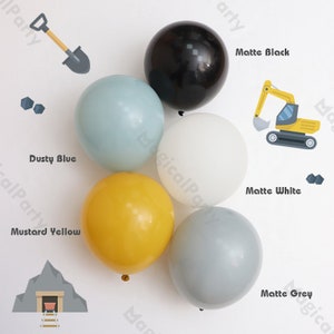 Palloncini per compleanno a tema veicoli ingegneristici, arco di palloncini in lattice blu, nero, grigio e giallo, decorazioni per feste di compleanno per bambini, decorazioni per rivelazione del sesso