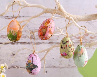 6pcs Easter Painted Egg Ornament Spring Table Decorations Hanging Egg Ornaments for Easter Tree Easter Personalised Gifts Home Decorations