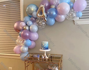 52pcs Icy Blue Snowflake Balloon Garland Kit, Winter, Christmas, Holiday, Birthday Kids Frozen Party Balloons Number Balloon 4th Birthday