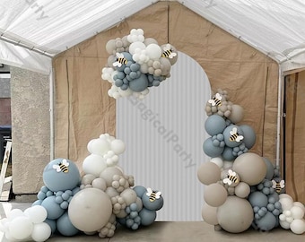164pcs Bee Theme Arch Retro Smoke Blue Natural Sand White Balloons Kit Baby Birthday Shower Gender Reveal Bride Wedding Party Decor Supplies
