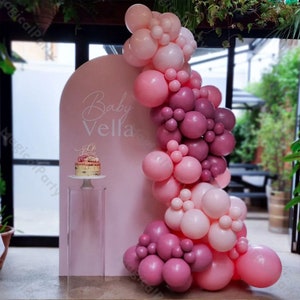 107pcs Baby Shower Balloons Arch Kit Retro Rose Pink Double Stuffed Boho Balloons Gender Reveal Birthday Backdrop Wedding Anniversary Decor