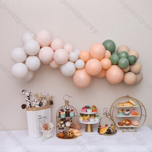 75pcs Natural Cream Peach Balloon Garland Kit White Dusty Green Balloons Shower Birthday Wedding Dusty Doubled Apricot DIY Balloon Arch