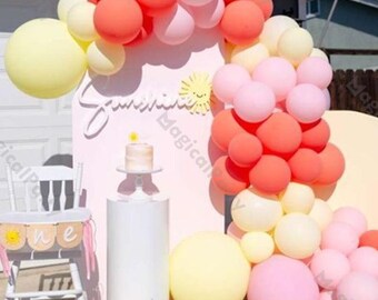 73pcs Sunshine Balloon Garland,Yellow Pink & Coral Balloon Arch, Girl First Birthday, First Trip Around The Sun Birthday, Baby Shower Decor
