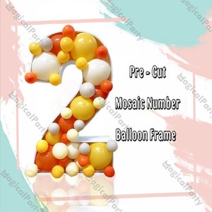 Número 2 Pre-Cut Mosaic Balloon Numbers Frame Light Up Kits Number Two Standing Cut Outs for Fast Two /2nd Birthdays, Quinceañera, Graduación