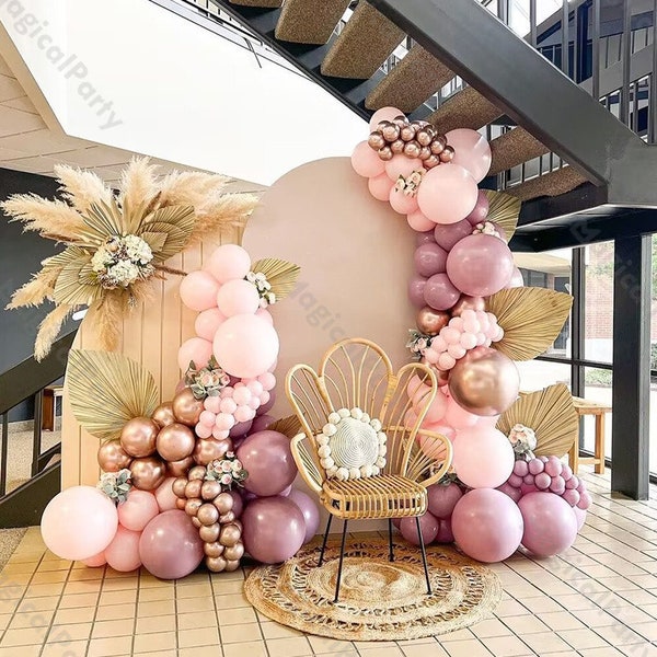 134 stks Retro Roze Paars Baby Roze Boho Guirlande Baby Douche Geslacht Onthullen Groovy Verjaardag Bruiloft Ballonnen Decoratie