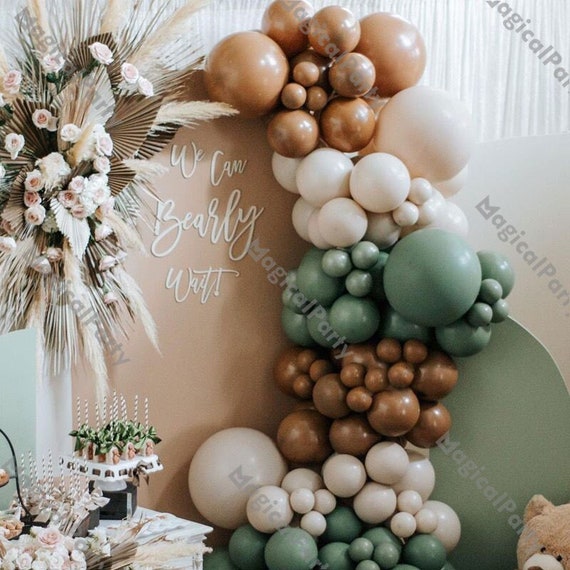 115pcs Natural Brown Balloon Garland Kit White Sand Sage Balloons