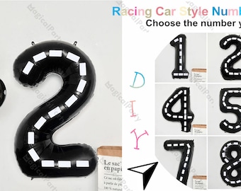 Retro Race Car Themed Black Number Balloon 16&quot;/32&quot;/40&quot; DIY Birthday F1 Car themed Balloons Two Fast Party Baby Shower Racing Car Party Decor