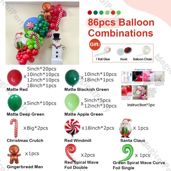 150-Piece Christmas Balloon Arch Kit | Pastel Pink Green Brown Red With Candy Cane & Gingerbread Foil Balloons