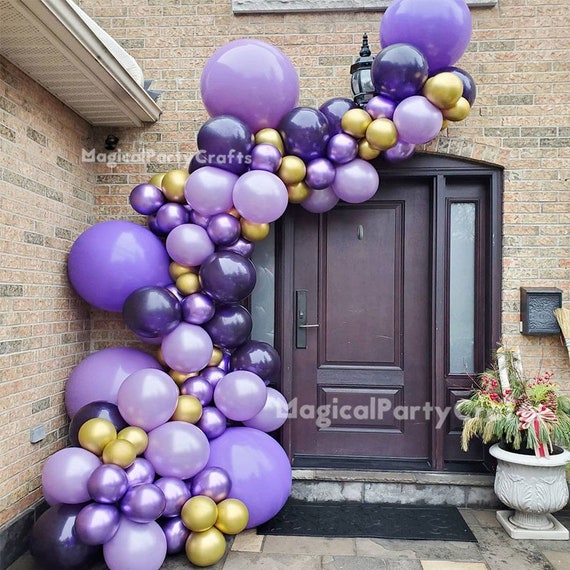 104pcs Purple Lavender Violet Balloon Garland Kit Chrome Gold Metallic Purple  Balloon Garland Arch Banner for Birthday Baby Shower Wedding 