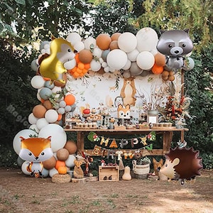Kit ghirlanda di palloncini animali del bosco Volpe Procione Scoiattolo Cervo Coniglio Coniglio Palloncini animali della foresta Woodland Baby Shower 1 ° 2 ° 3 ° compleanno Decor
