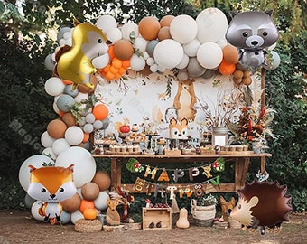 Woodland Animal Balloons garland Kit Fox Raccoon Squirrel Deer Rabbit Forest Animal Balloons Woodland Baby Shower 1st 2nd 3rd Birthday Decor