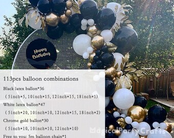 113-Pack Black Latex Balloons - 18, 12, 10, 5 Inch Sizes, Matte Finish, For Birthday, Wedding, Graduation Decor