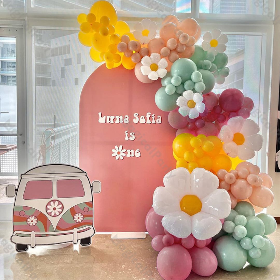 151pcs Pastel Daisy Flower Balloon Garland Kit Peach Pink Lemon