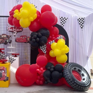 150/151pcs Cars Theme Party Balloons Race Car Birthday Decorations Checkerboard 1st/Two Fast Birthday Traffic Jam Racing Car Baby Shower