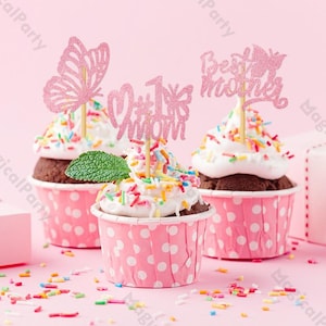 12/24/36 piezas Feliz Día de la Madre, Decoración para Cupcakes, Decoración Floral con Letras Rosadas para la Madre, Regalos para el Día de la Madre, Pasteles de Cumpleaños, Postres, Decoración para Fiestas