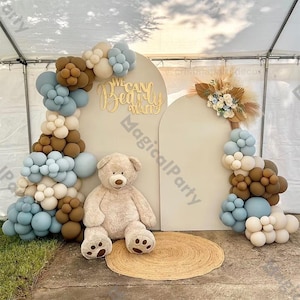 157pcs Bear Theme Arch,Neutral Dusty Blue and Caramel Boho Balloon Garland Kit,Baby Shower,Gender Reveal,Boy Birthday,Baby Show Party Decor