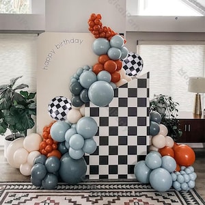 128/130pcs Retro Race Car Themed Garland Kit Light Smoke White Slate Blue Orange DIY Balloons Baby Shower Kid Birthday Car Party Decoration