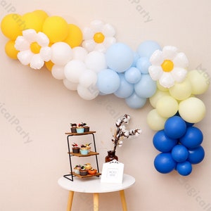 95/98 pezzi Daisy Arch Lemon White Blue Balloons Boho Bridal Shower Baby Shower Gender Reveal 1st Birthday Background Decorazioni di nozze