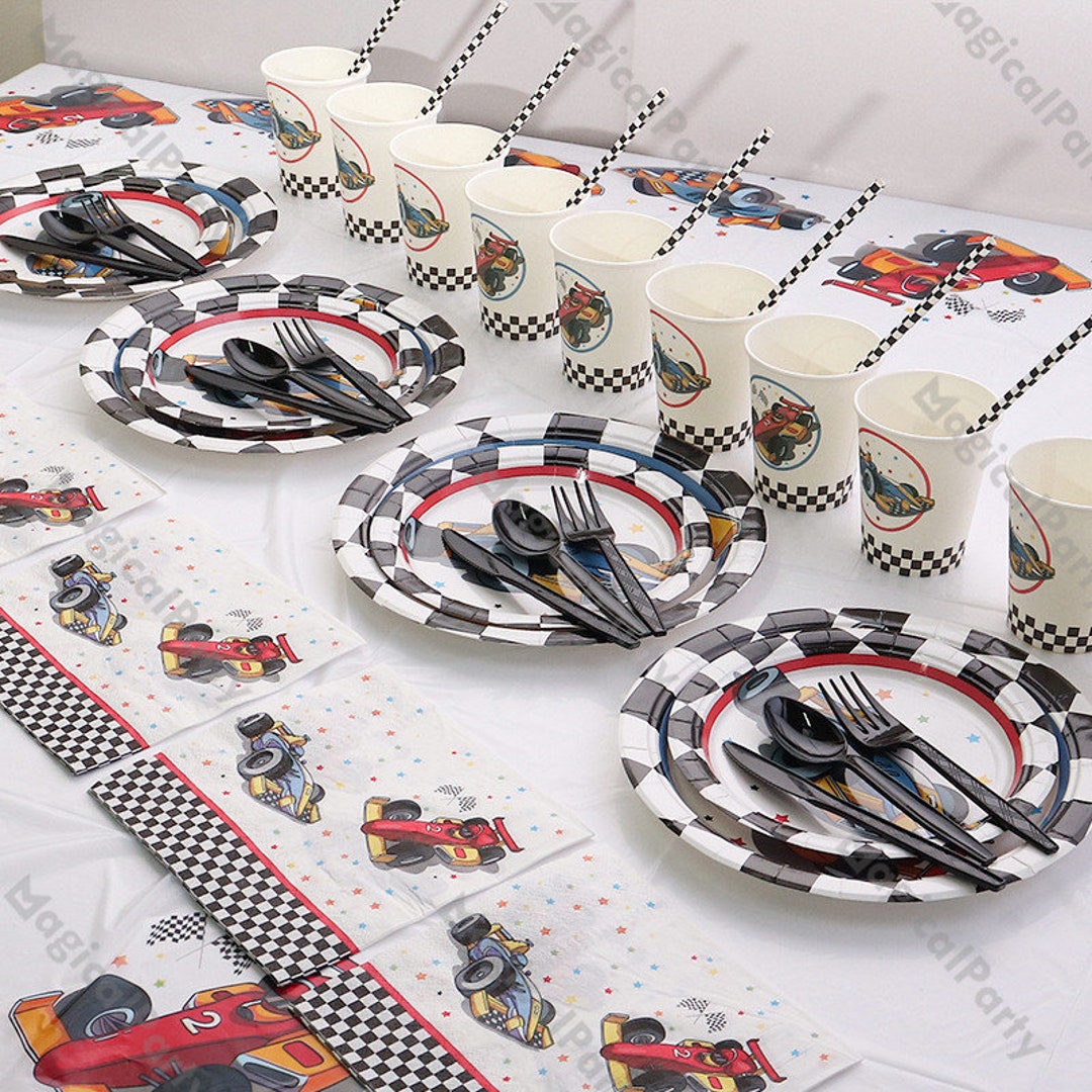 Vintage Race Car Party Tableware, Paper Plate, Paper Cup, Tablecover
